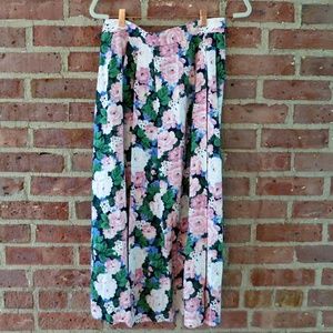Vintage JH Collectibles Linen Rayon Floral Maxi Skirt with Button and Zipper